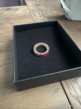 Gold Band Ring with Pink Stones - Women Jewelry
